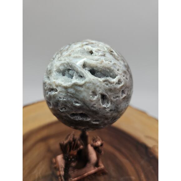 Druzy Ocean Jasper Sphere 62mm With Stand - Picture 7 of 10